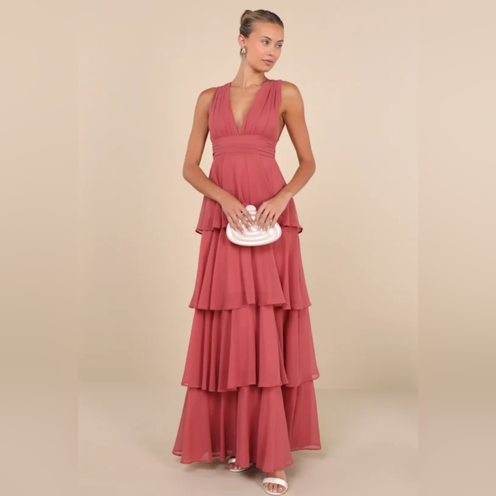 NWOT Lulu's Dark Rose Pink Tiered Maxi Dress Size Large=10/12